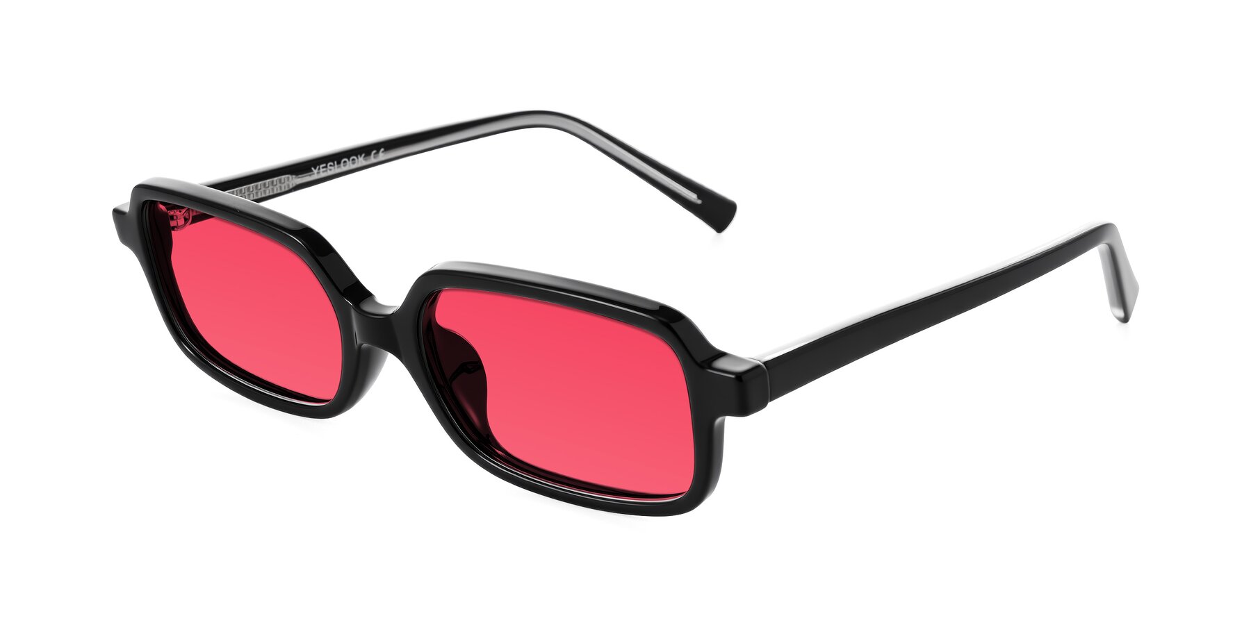 Angle of Garbott in Black with Red Tinted Lenses