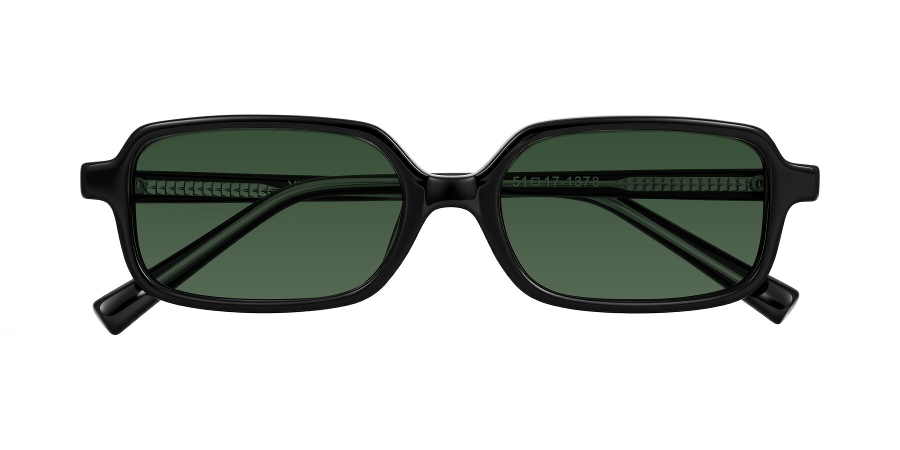 Folded Front of Garbott in Black with Green Tinted Lenses