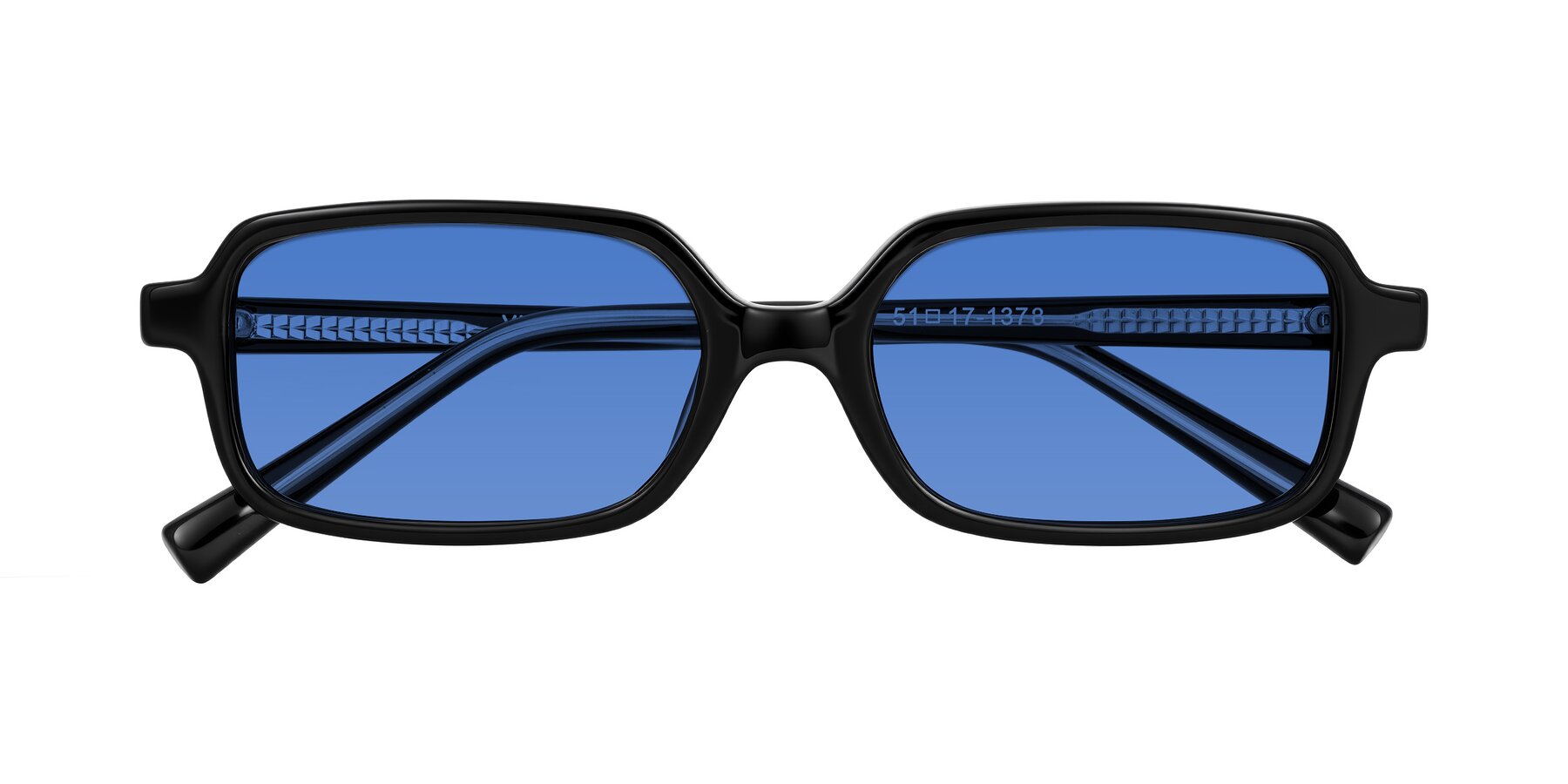 Folded Front of Garbott in Black with Blue Tinted Lenses