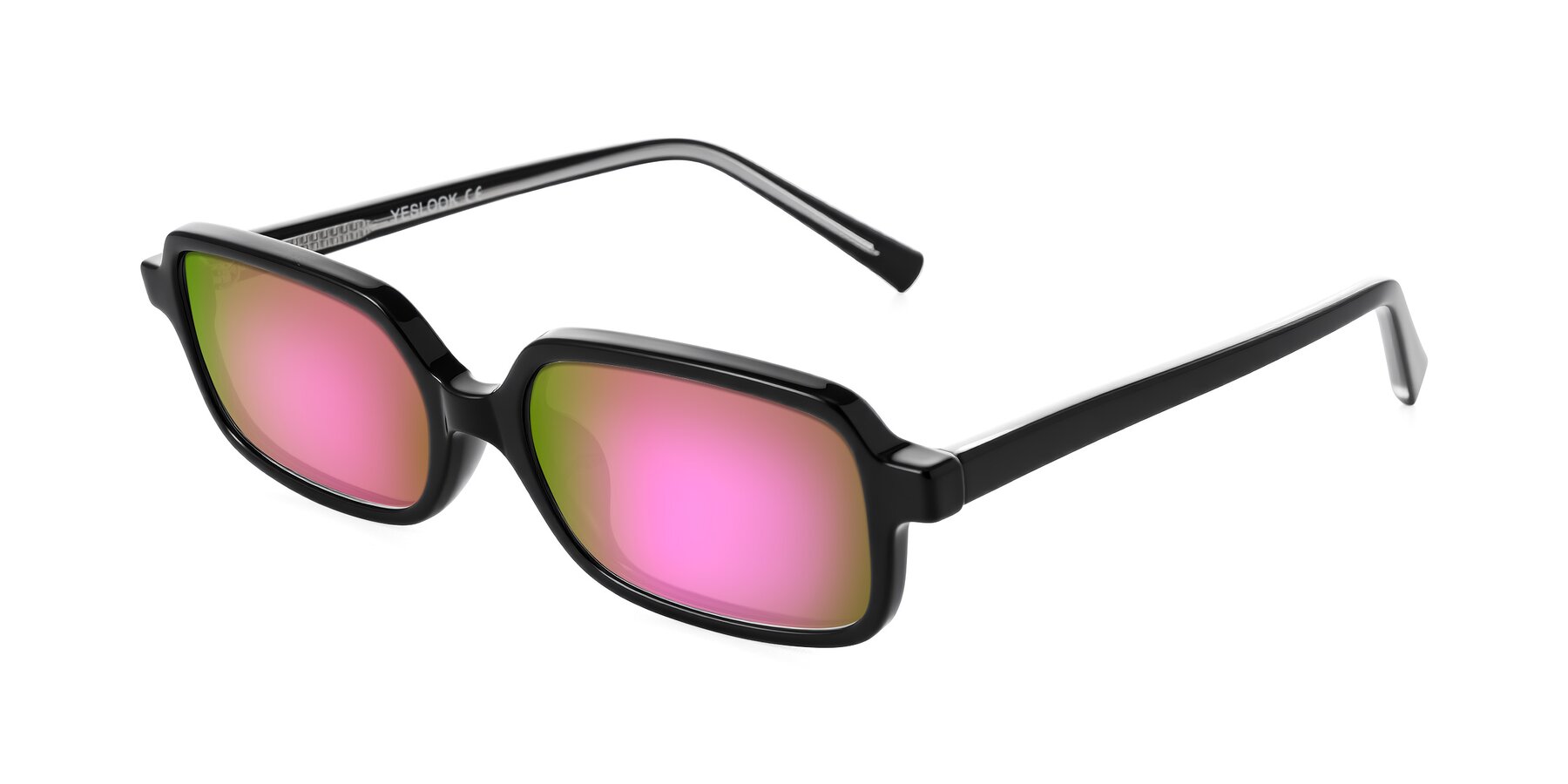 Angle of Garbott in Black with Pink Mirrored Lenses