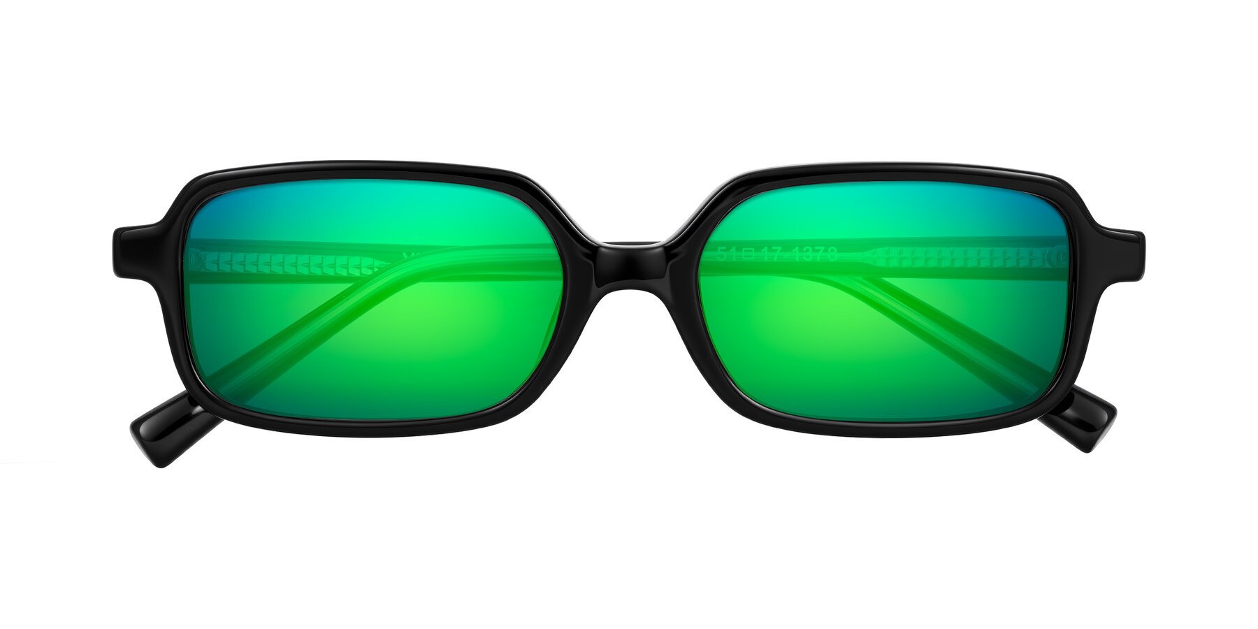 Folded Front of Garbott in Black with Green Mirrored Lenses