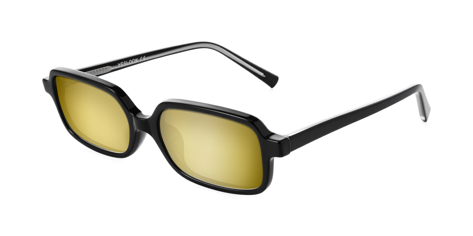 Angle of Garbott in Black with Gold Mirrored Lenses