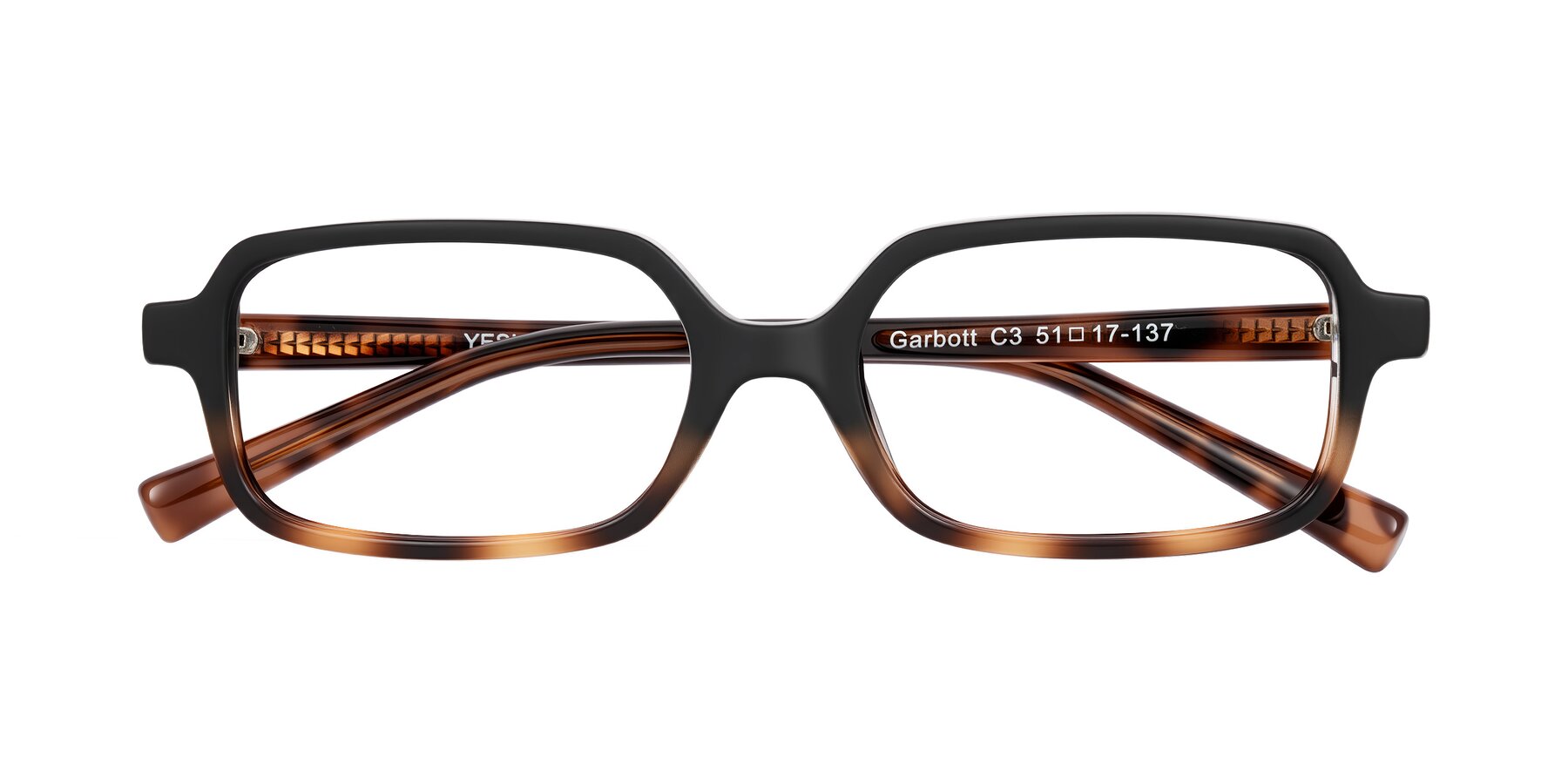 Folded Front of Garbott in Black/Tortoise with Clear Eyeglass Lenses