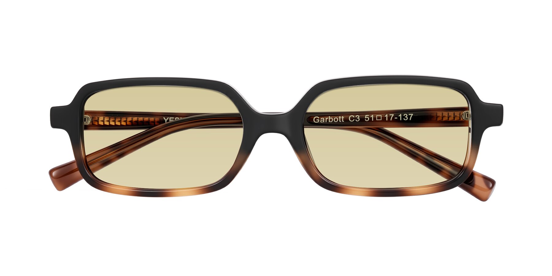 Folded Front of Garbott in Black/Tortoise with Light Champagne Tinted Lenses
