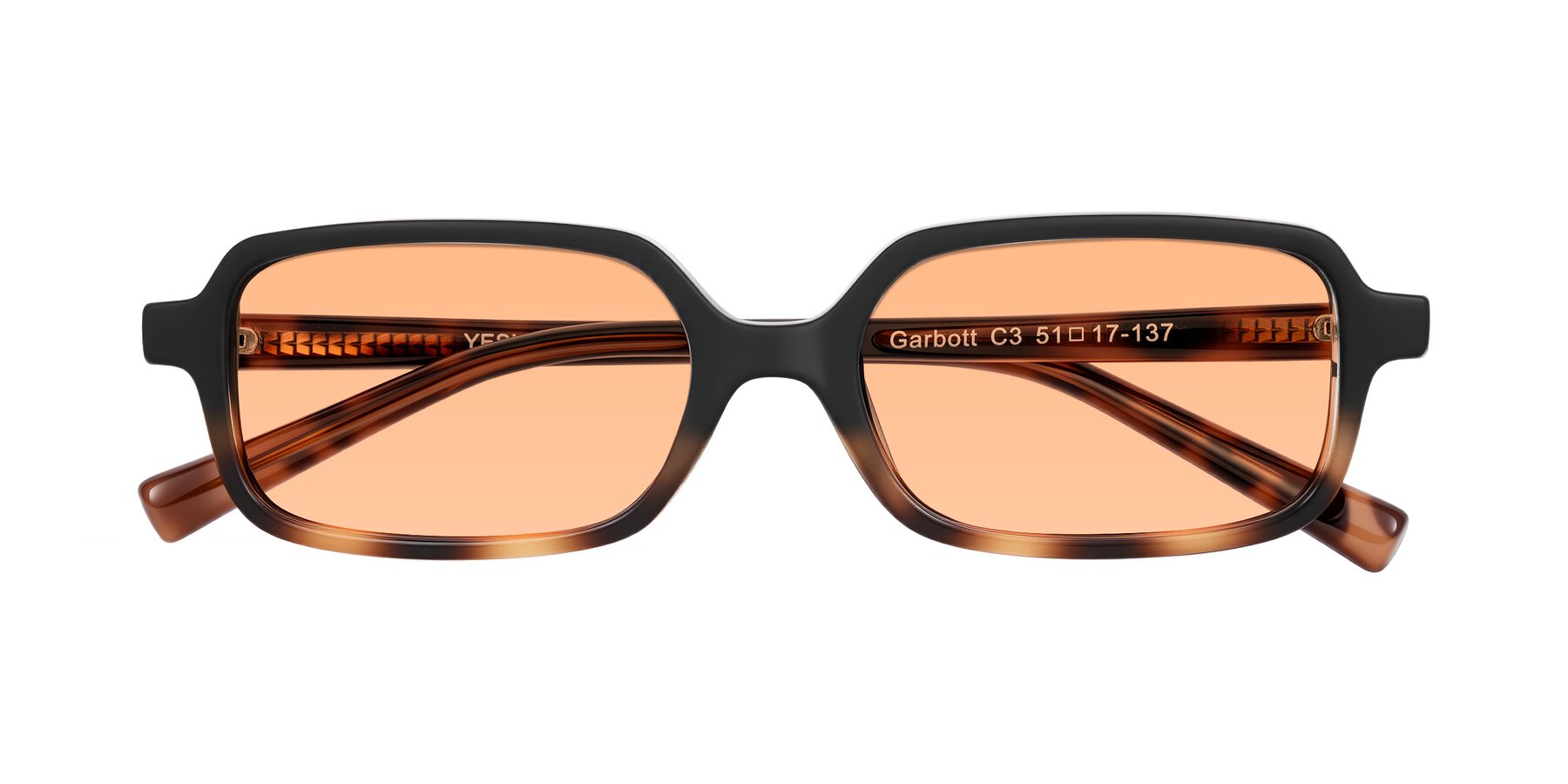 Folded Front of Garbott in Black/Tortoise with Light Orange Tinted Lenses
