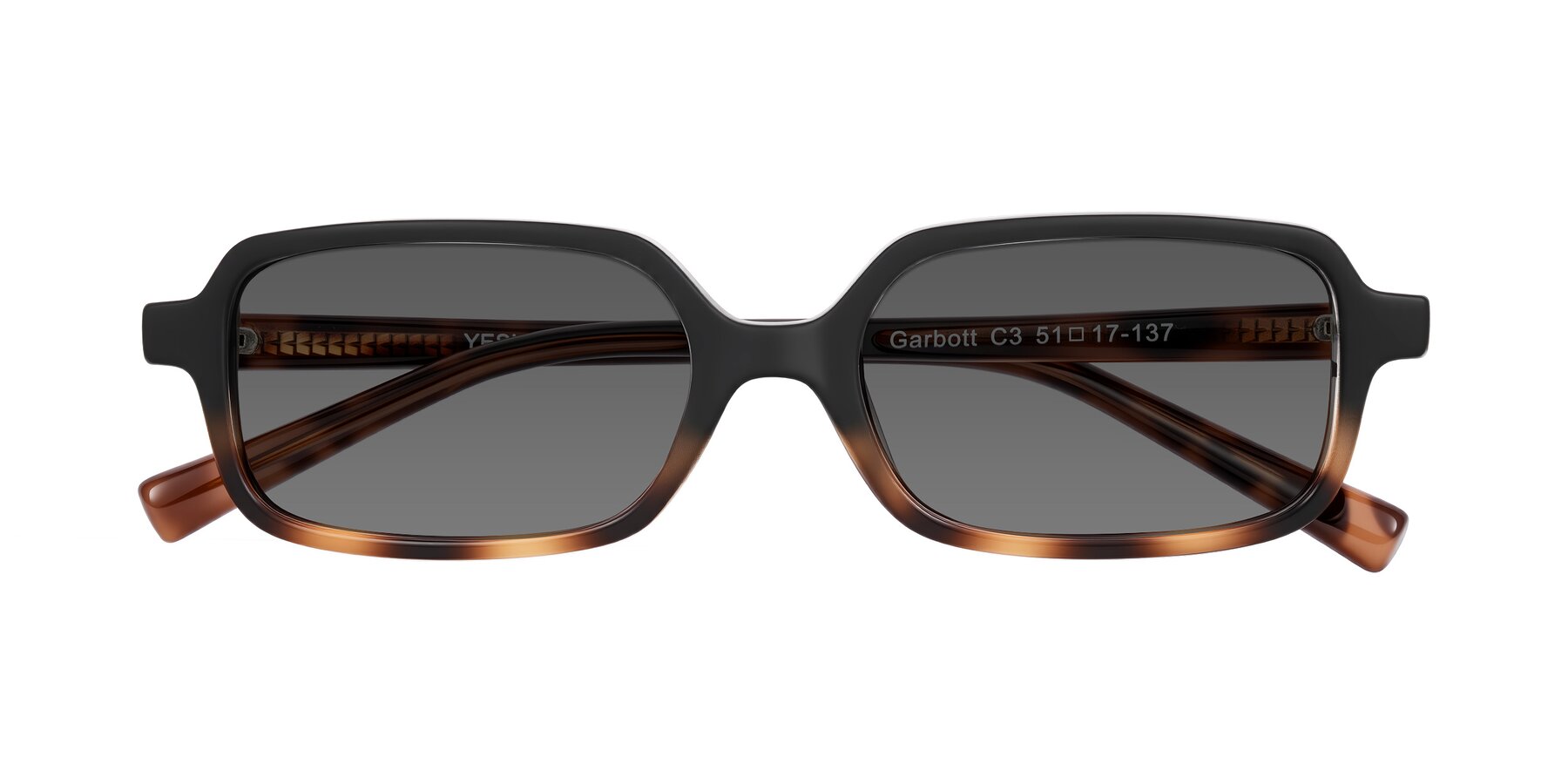Folded Front of Garbott in Black/Tortoise with Medium Gray Tinted Lenses