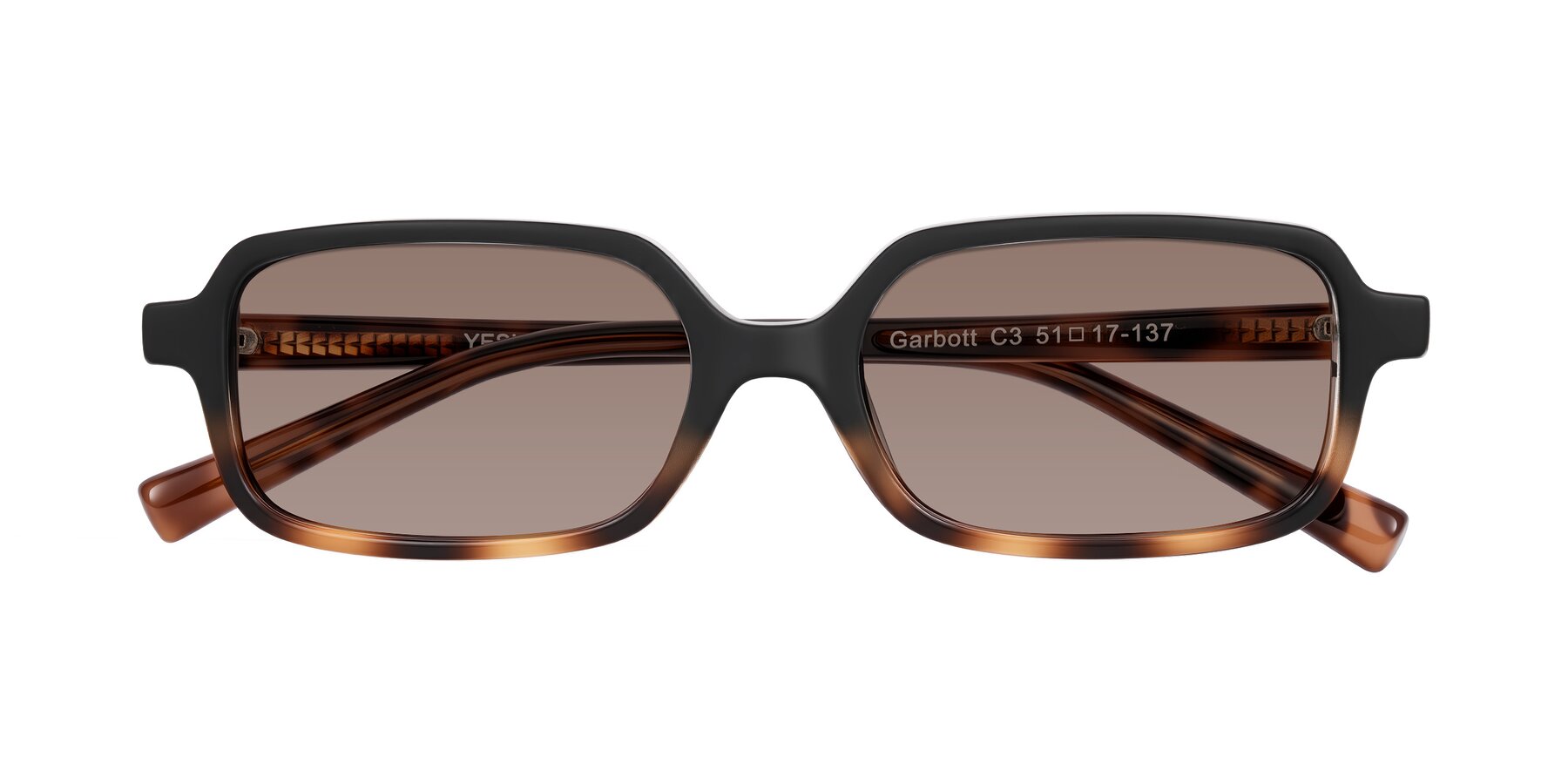 Folded Front of Garbott in Black/Tortoise with Medium Brown Tinted Lenses