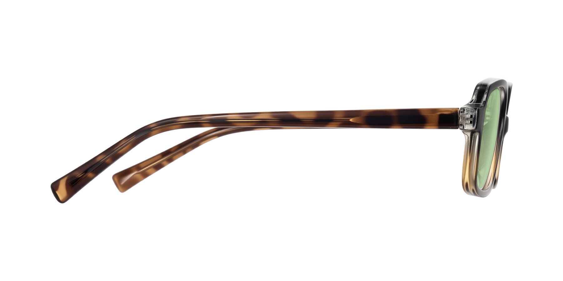 Side of Garbott in Black/Tortoise with Medium Green Tinted Lenses
