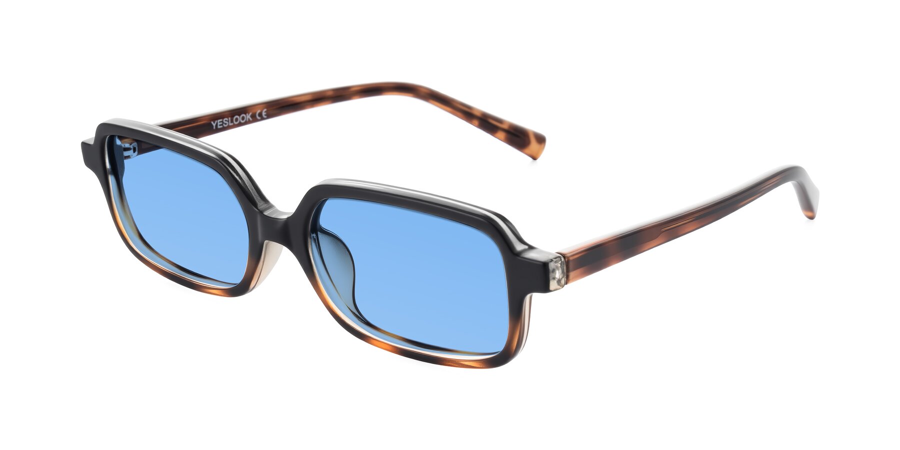 Angle of Garbott in Black/Tortoise with Medium Blue Tinted Lenses