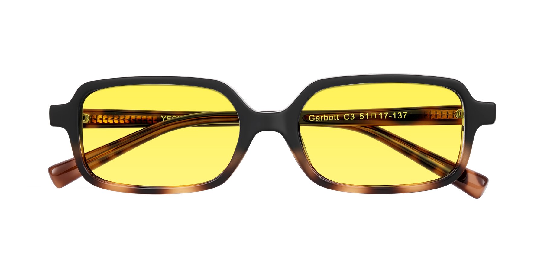 Folded Front of Garbott in Black/Tortoise with Medium Yellow Tinted Lenses