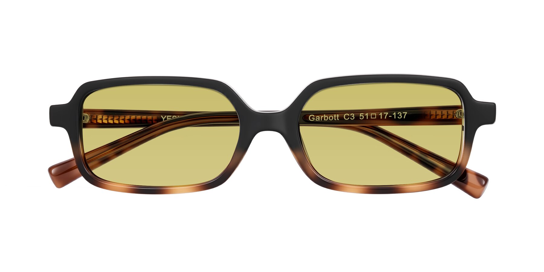 Folded Front of Garbott in Black/Tortoise with Medium Champagne Tinted Lenses