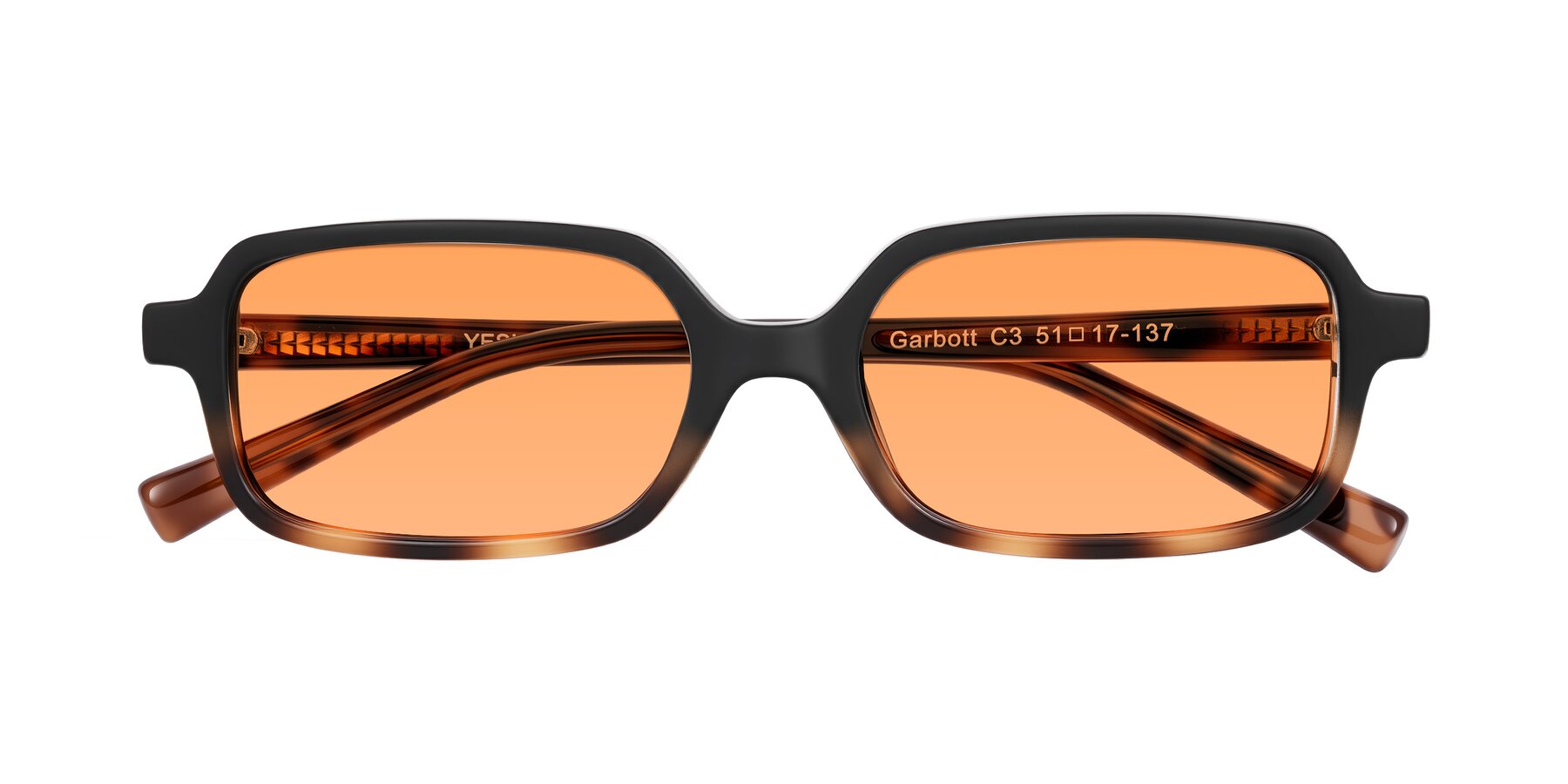 Folded Front of Garbott in Black/Tortoise with Medium Orange Tinted Lenses