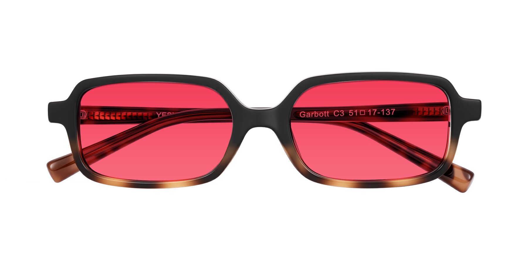 Folded Front of Garbott in Black/Tortoise with Red Tinted Lenses