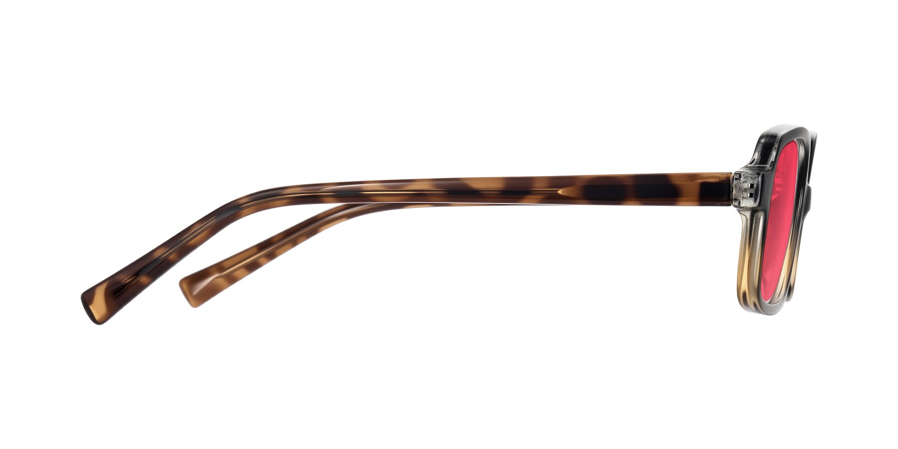 Side of Garbott in Black/Tortoise with Red Tinted Lenses