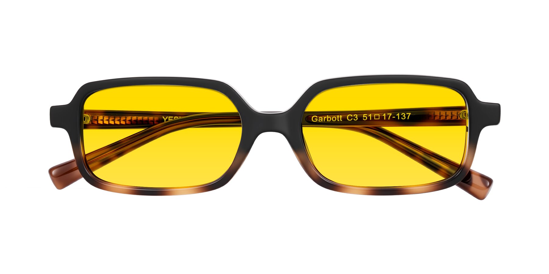 Folded Front of Garbott in Black/Tortoise with Yellow Tinted Lenses