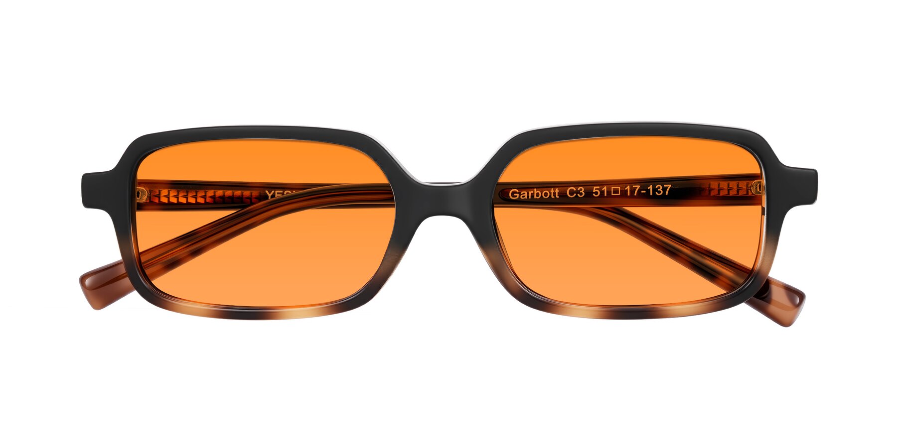 Folded Front of Garbott in Black/Tortoise with Orange Tinted Lenses