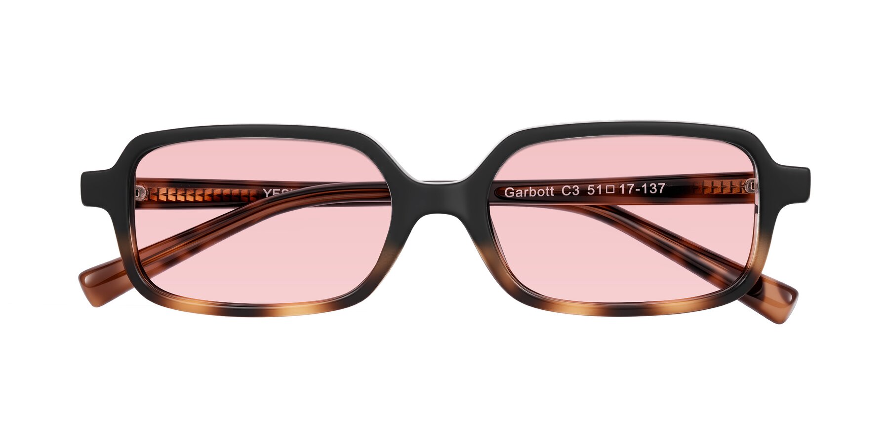 Folded Front of Garbott in Black/Tortoise with Light Garnet Tinted Lenses