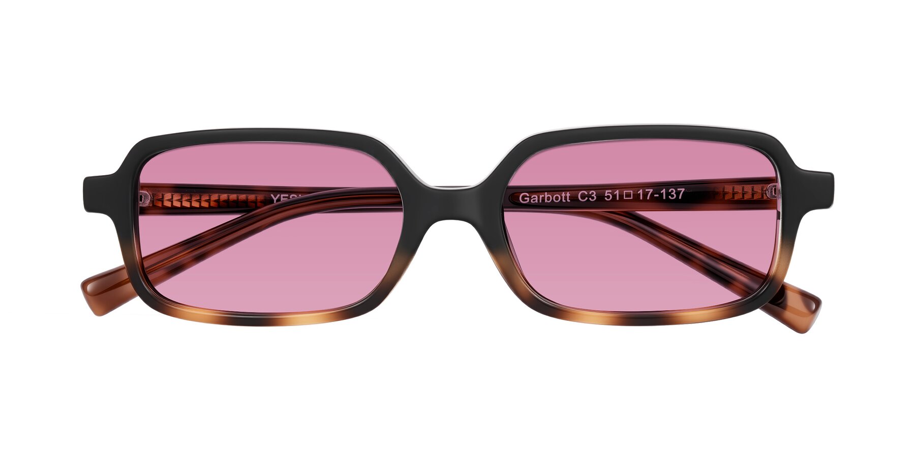 Folded Front of Garbott in Black/Tortoise with Medium Wine Tinted Lenses