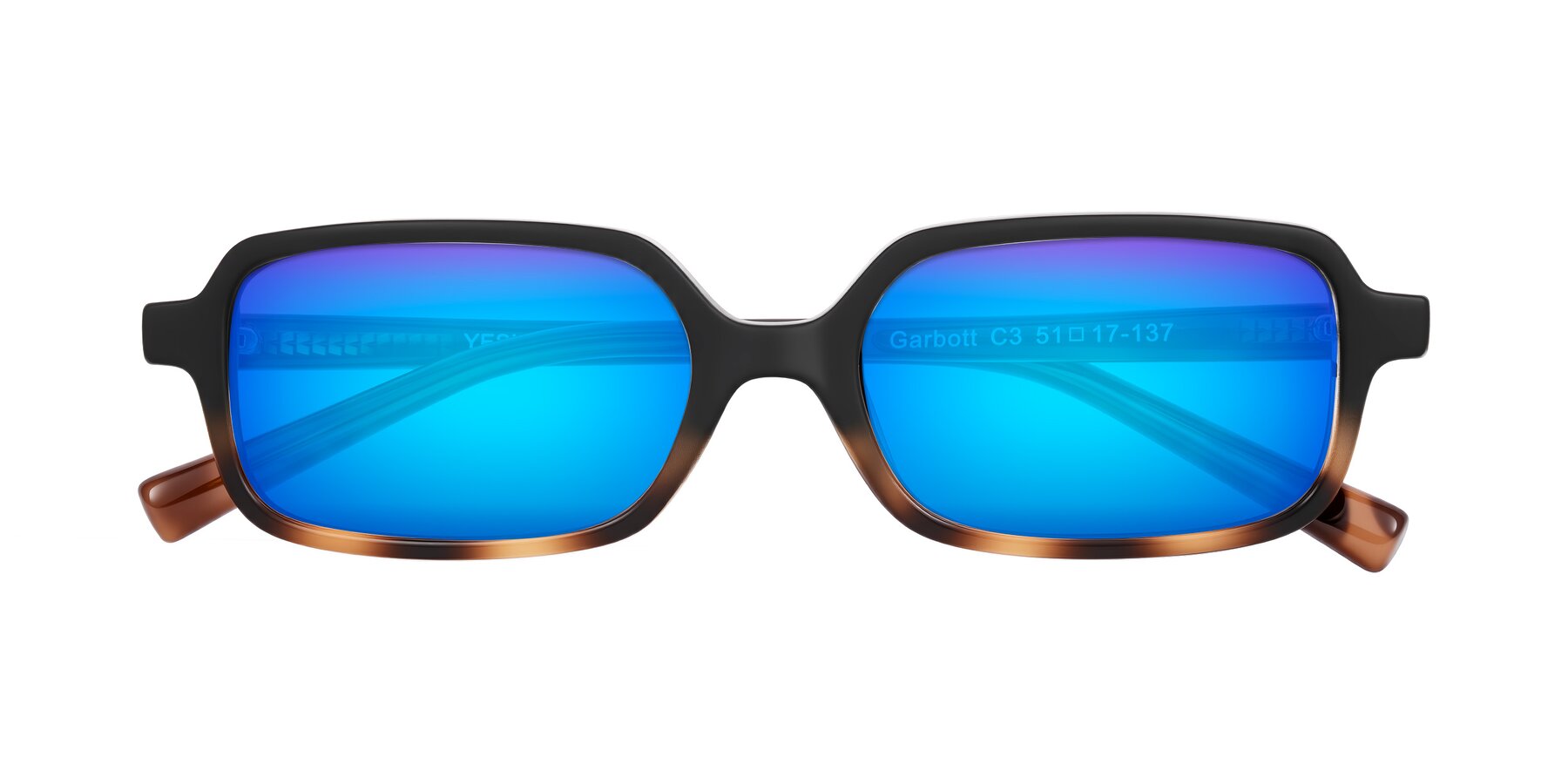 Folded Front of Garbott in Black/Tortoise with Blue Mirrored Lenses