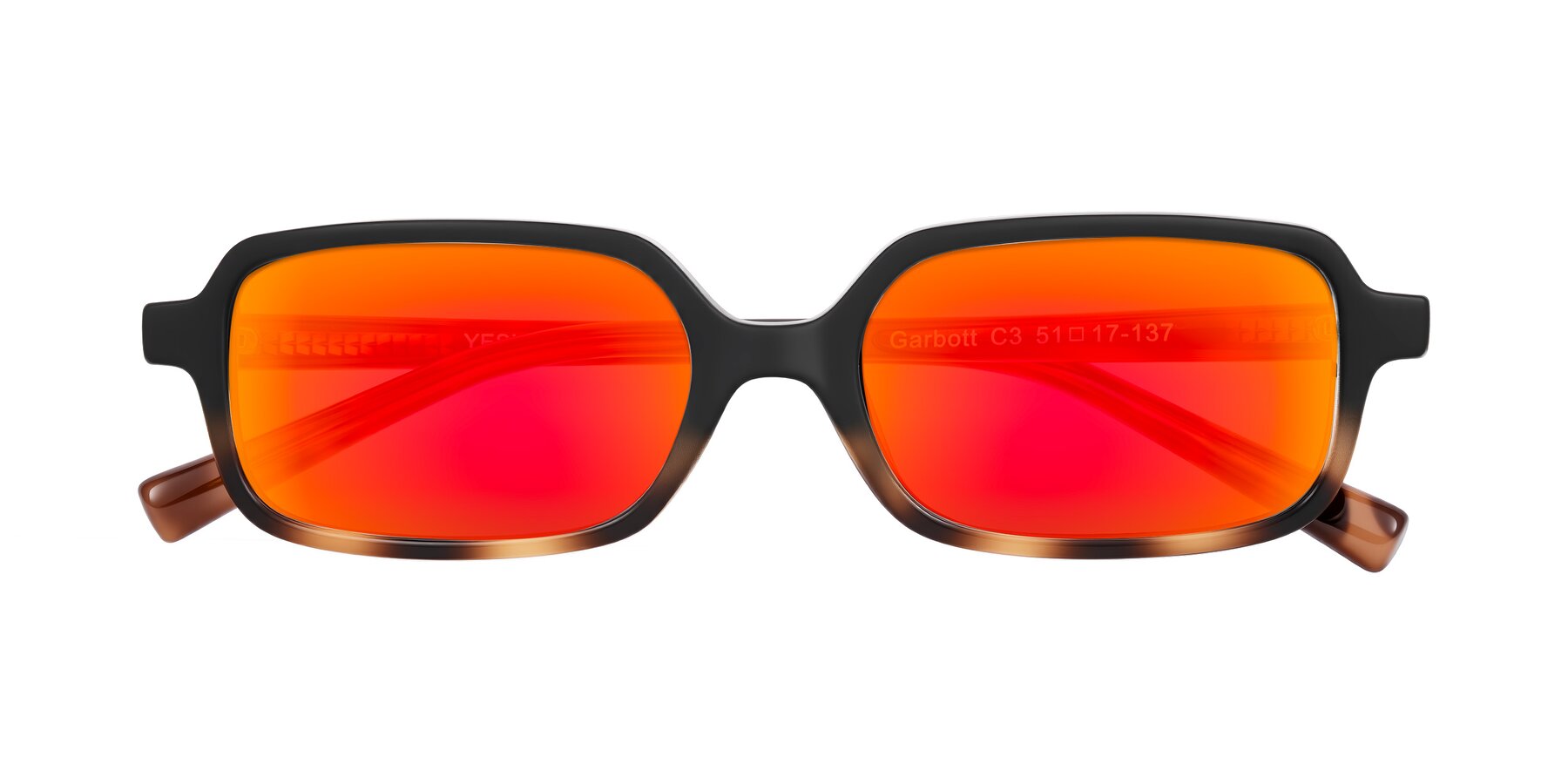 Folded Front of Garbott in Black/Tortoise with Red Gold Mirrored Lenses