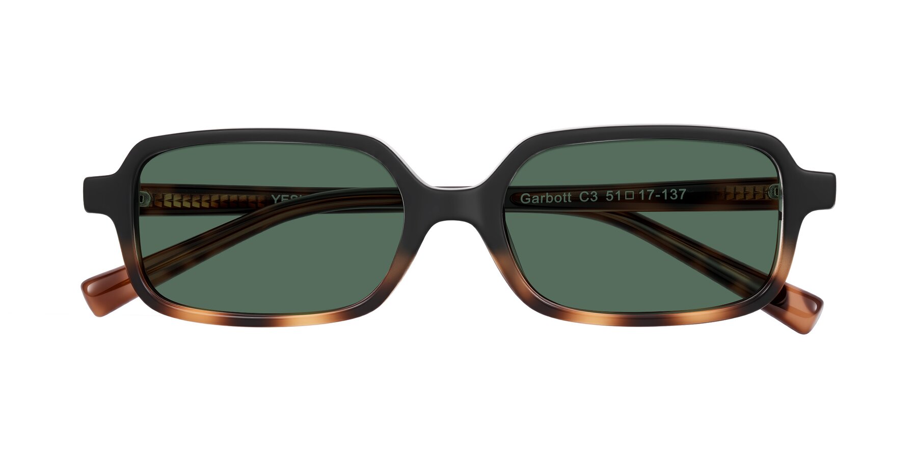 Folded Front of Garbott in Black/Tortoise with Green Polarized Lenses
