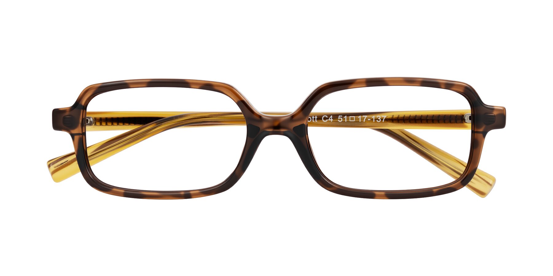 Folded Front of Garbott in Tortoise/Amber with Clear Eyeglass Lenses