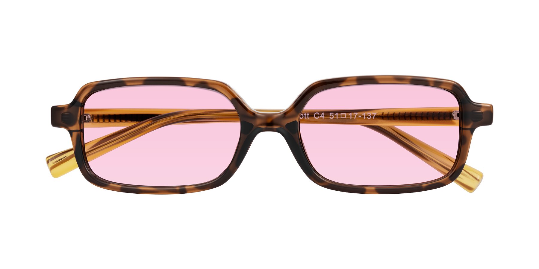 Folded Front of Garbott in Tortoise/Amber with Light Pink Tinted Lenses