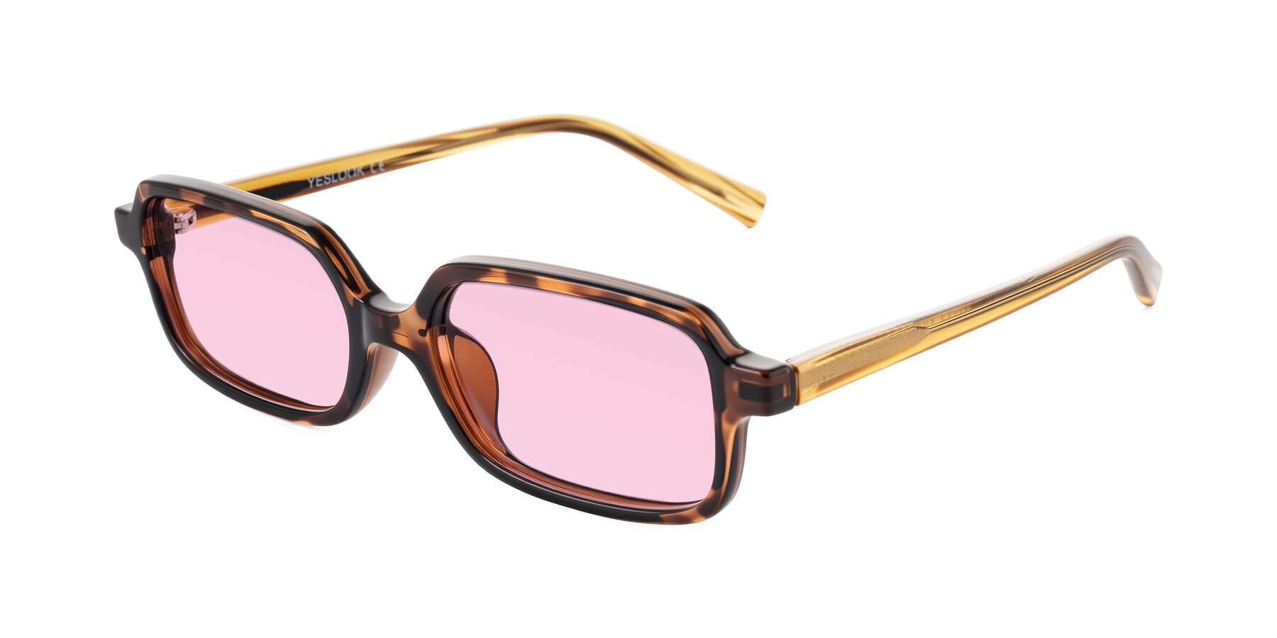 Angle of Garbott in Tortoise/Amber with Light Pink Tinted Lenses