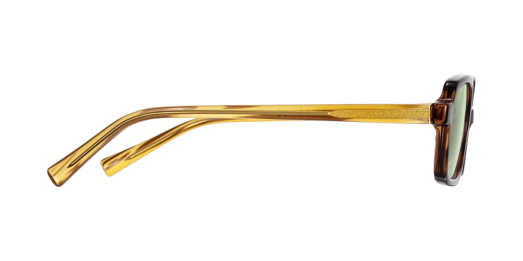 Side of Garbott in Tortoise/Amber with Light Green Tinted Lenses