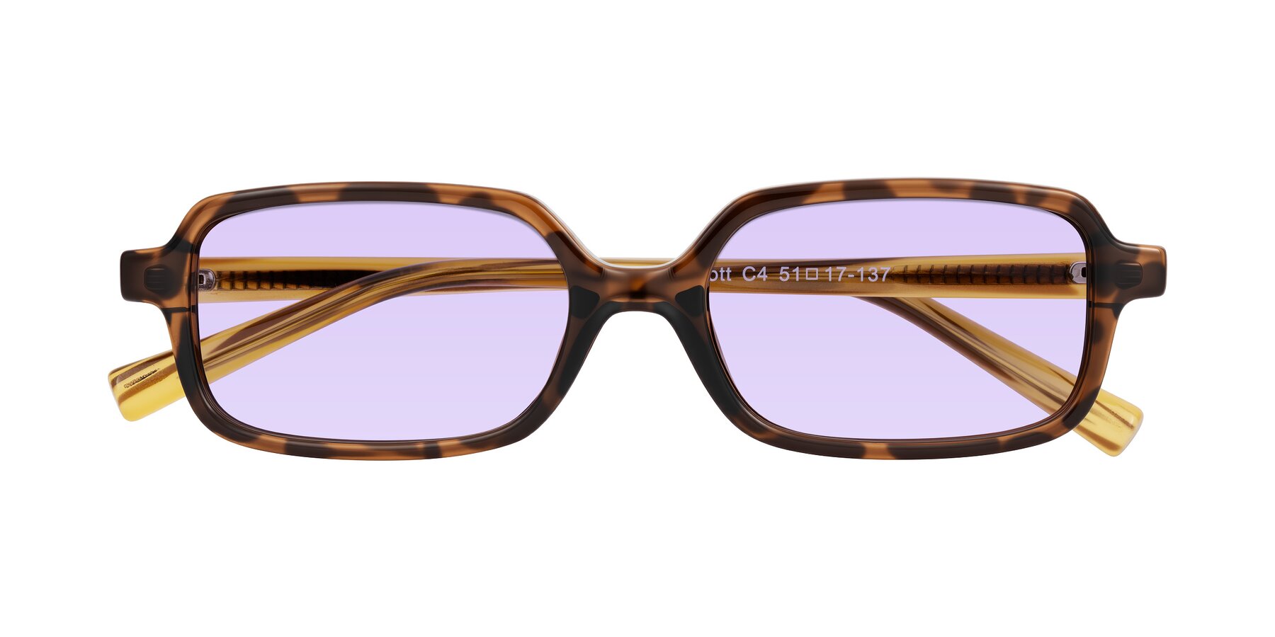 Folded Front of Garbott in Tortoise/Amber with Light Purple Tinted Lenses