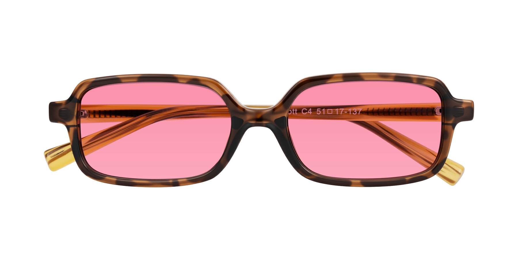 Folded Front of Garbott in Tortoise/Amber with Pink Tinted Lenses