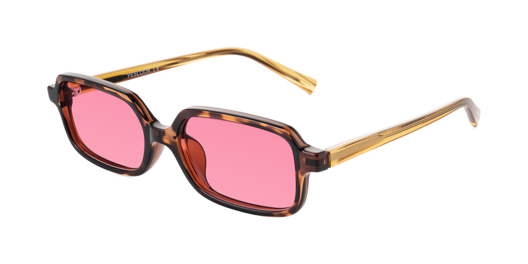 Angle of Garbott in Tortoise/Amber with Pink Tinted Lenses