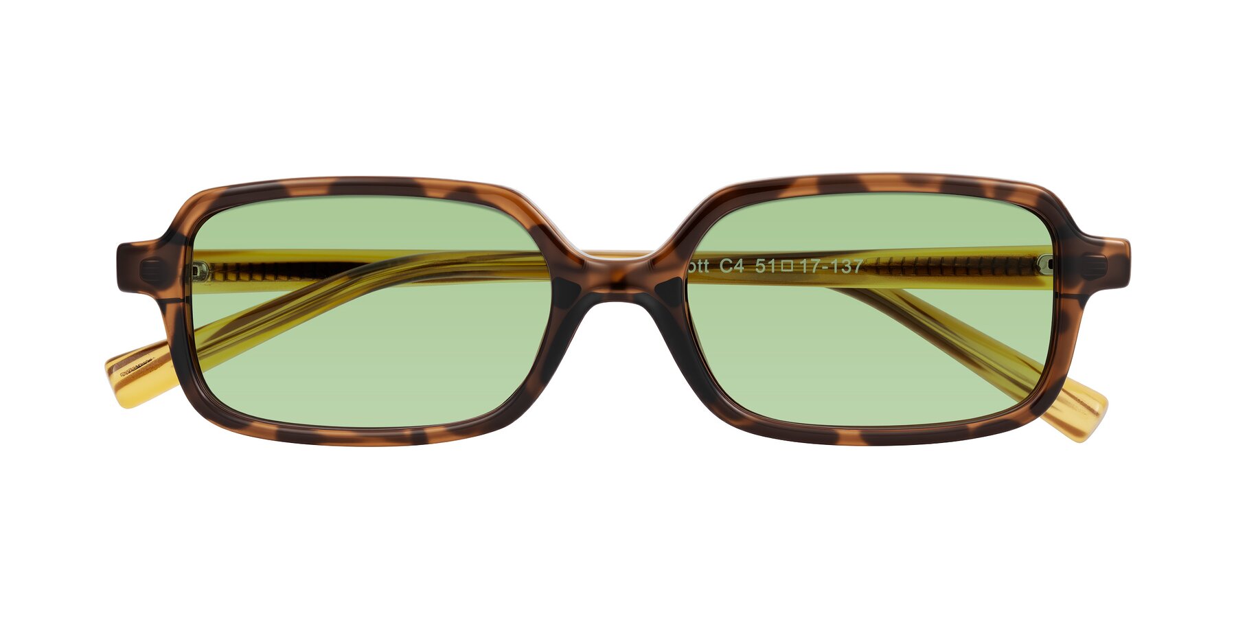 Folded Front of Garbott in Tortoise/Amber with Medium Green Tinted Lenses