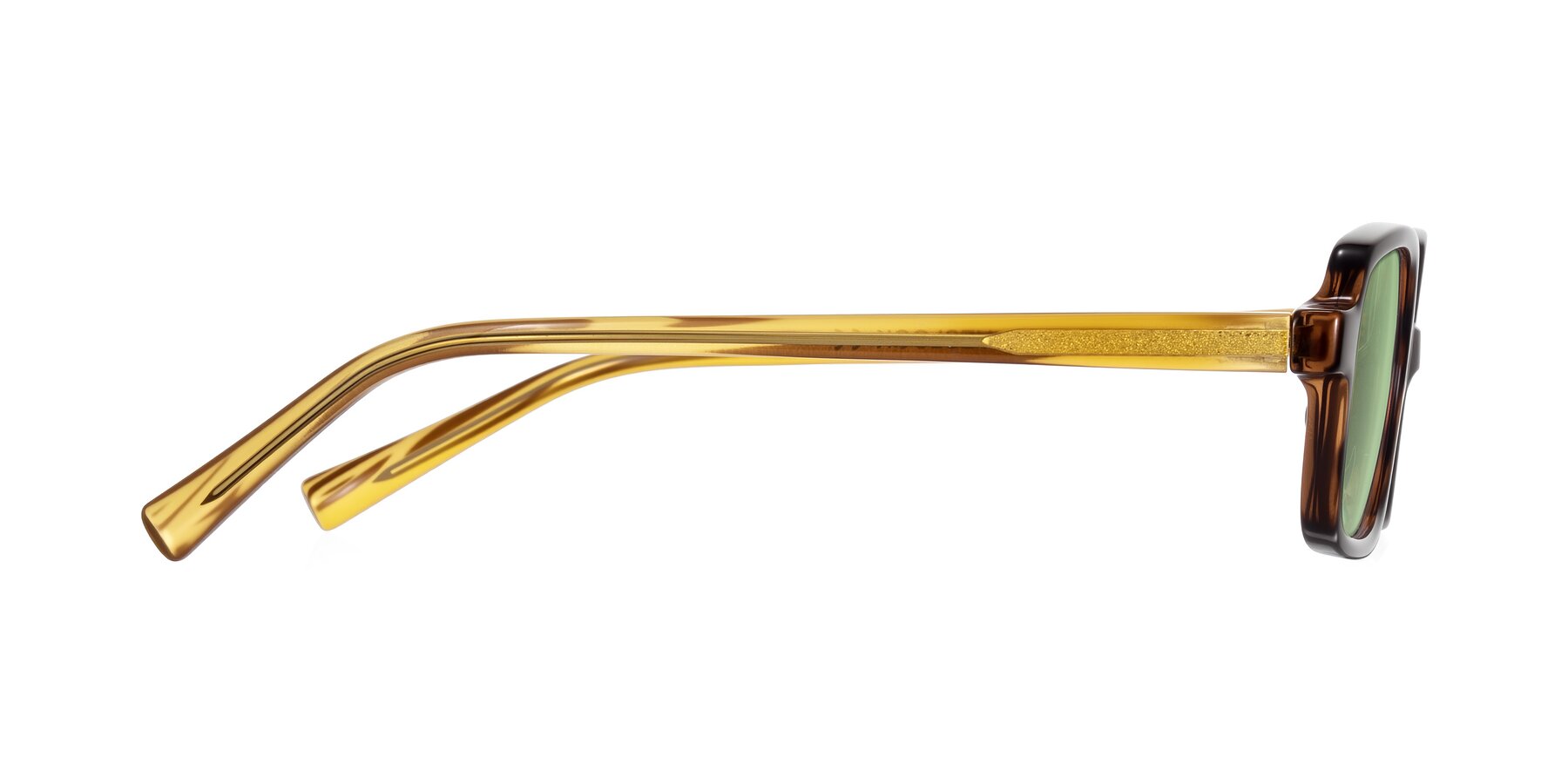 Side of Garbott in Tortoise/Amber with Medium Green Tinted Lenses