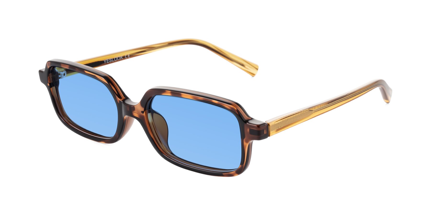 Angle of Garbott in Tortoise/Amber with Medium Blue Tinted Lenses