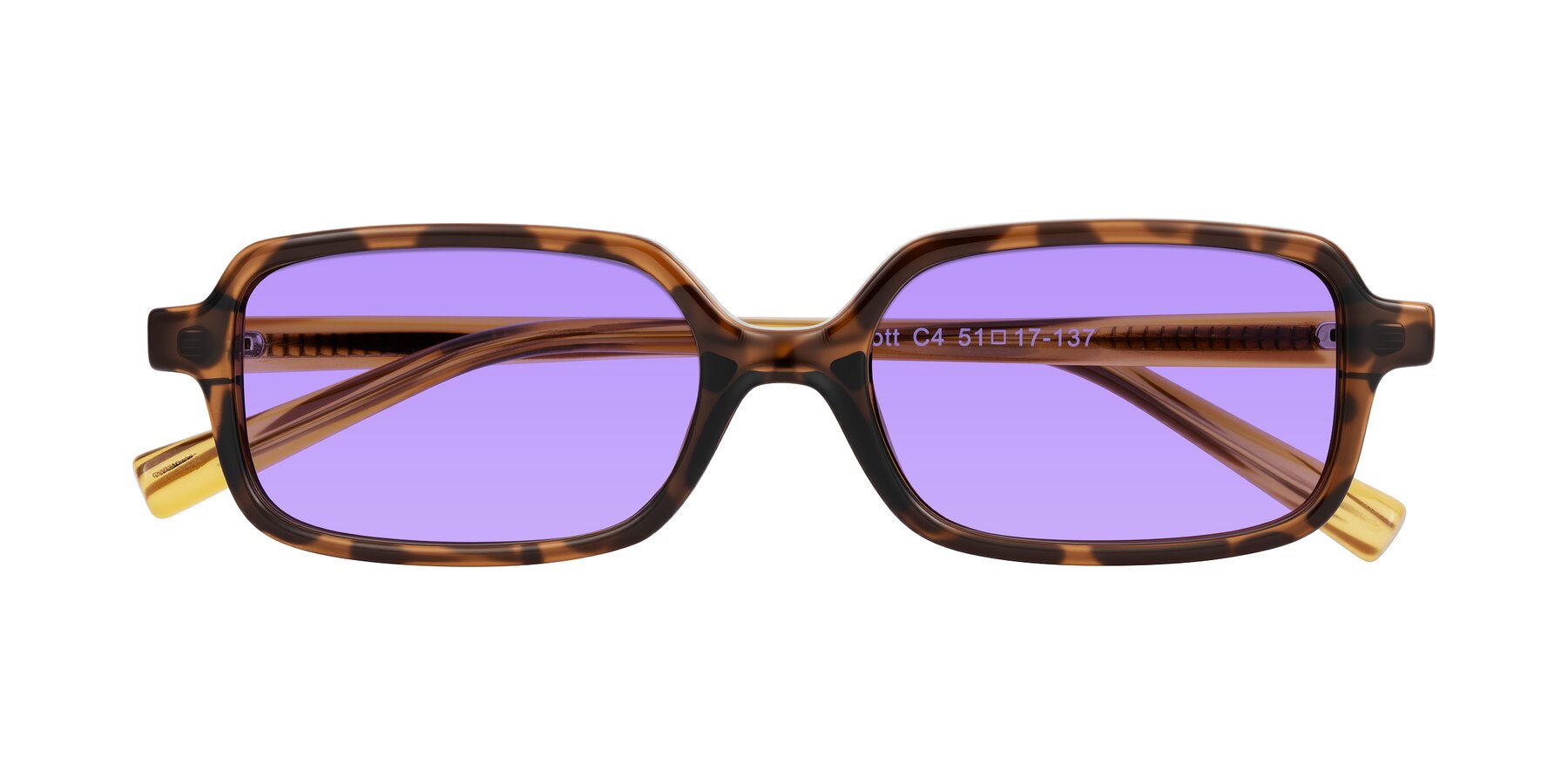 Folded Front of Garbott in Tortoise/Amber with Medium Purple Tinted Lenses