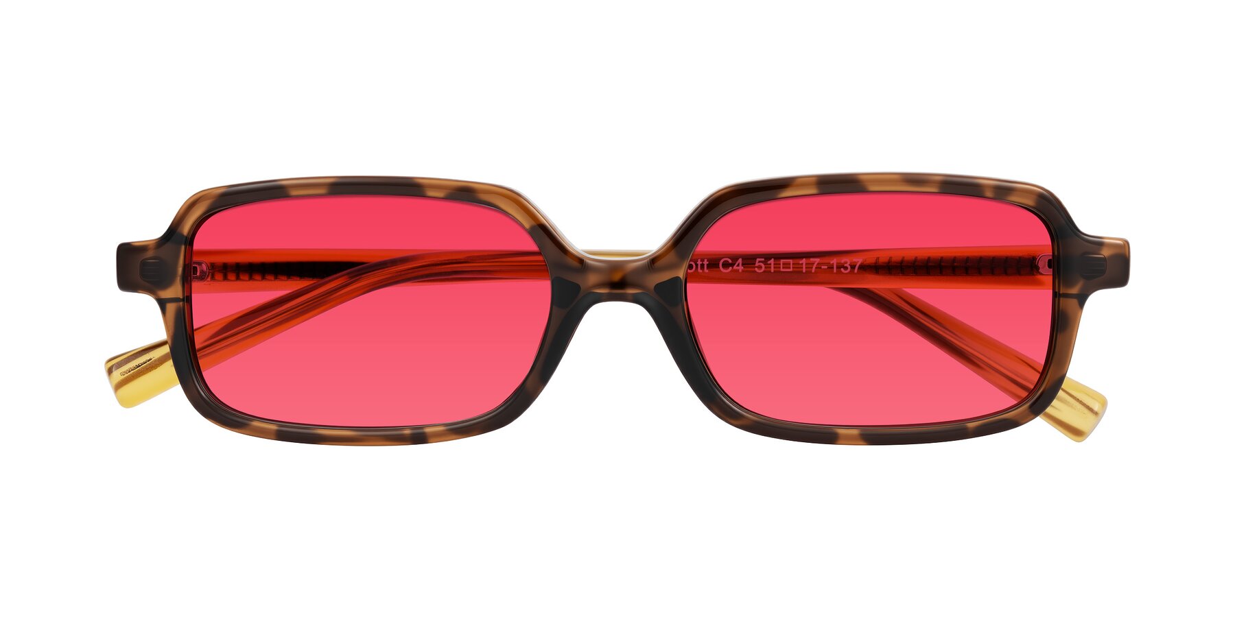 Folded Front of Garbott in Tortoise/Amber with Red Tinted Lenses