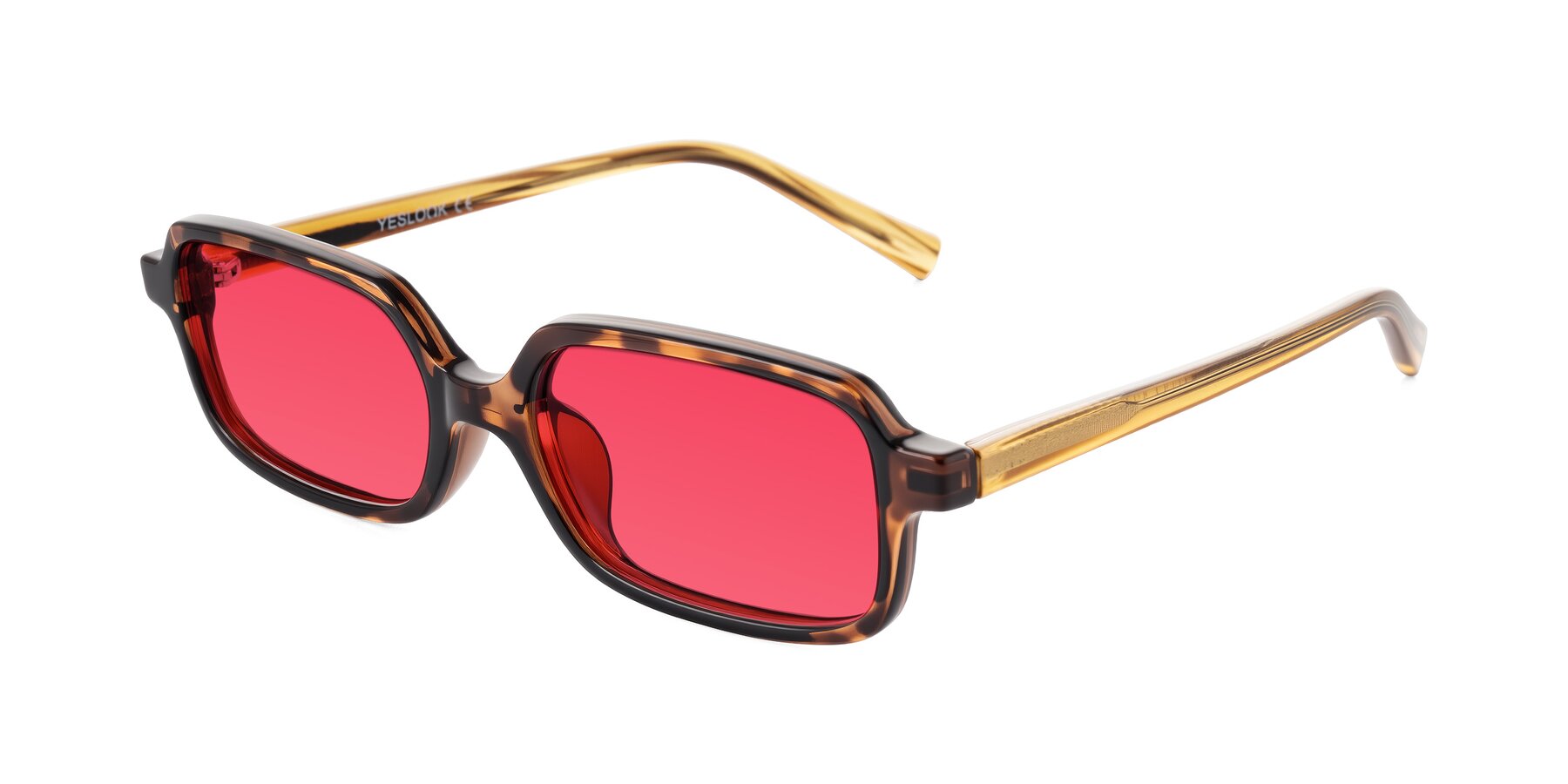 Angle of Garbott in Tortoise/Amber with Red Tinted Lenses