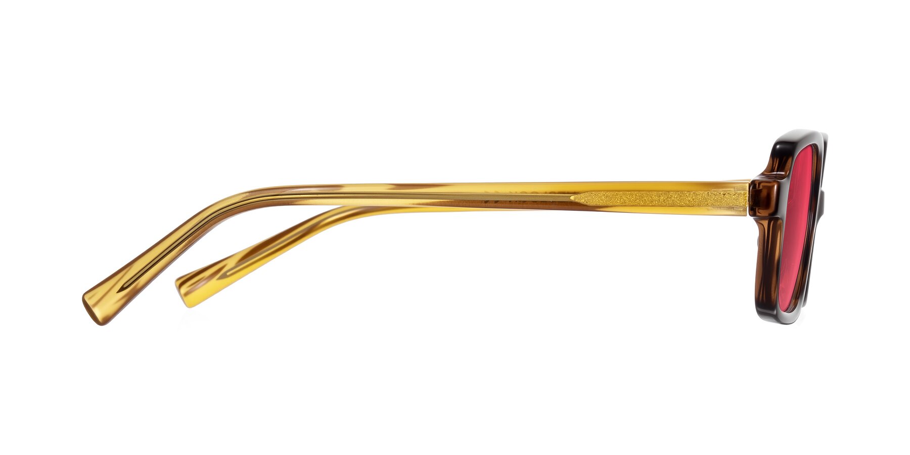 Side of Garbott in Tortoise/Amber with Red Tinted Lenses