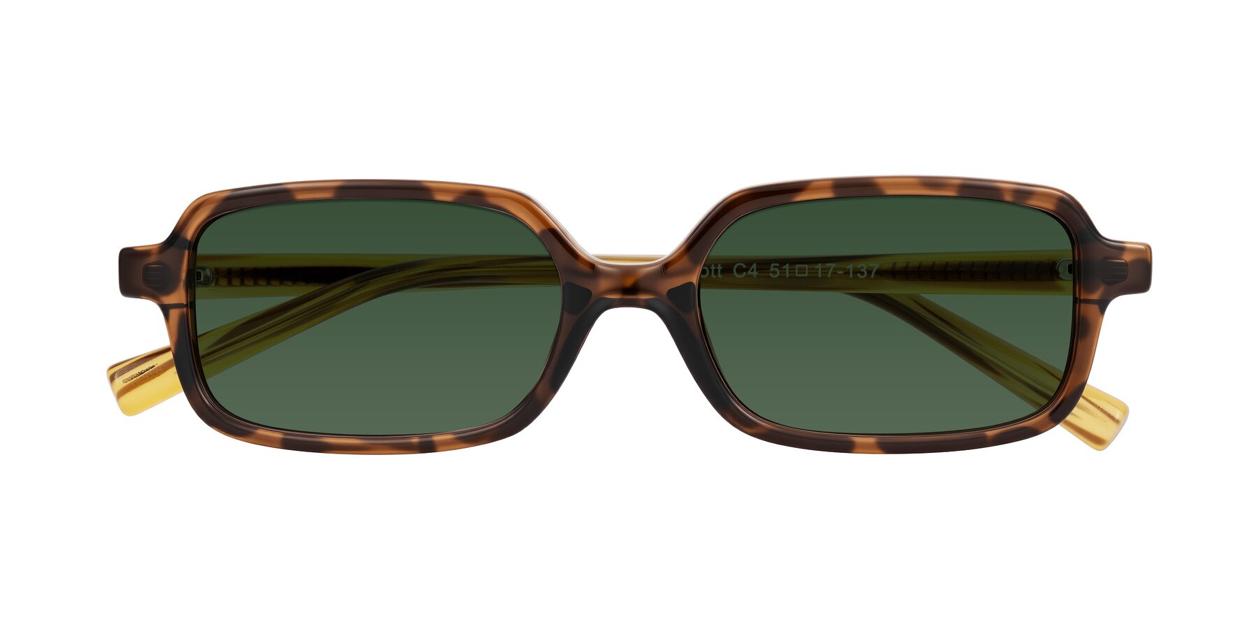 Folded Front of Garbott in Tortoise/Amber with Green Tinted Lenses