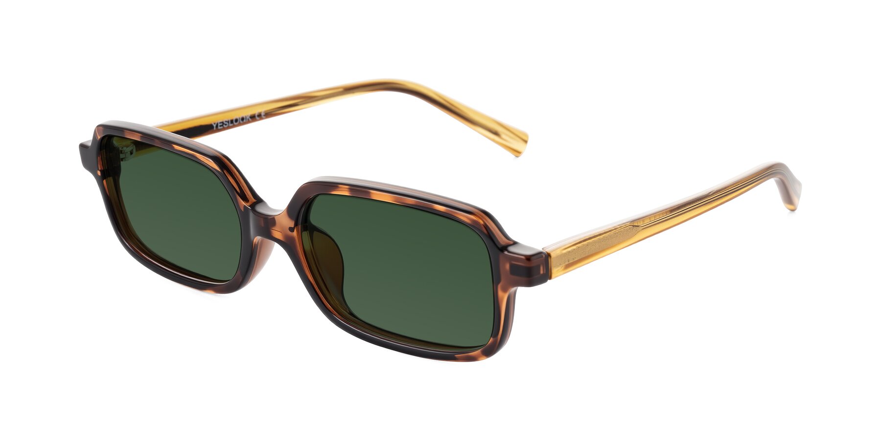 Angle of Garbott in Tortoise/Amber with Green Tinted Lenses