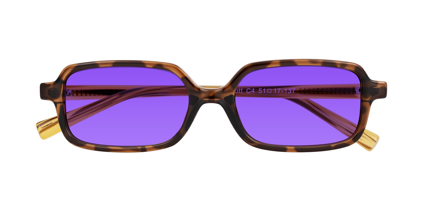 Folded Front of Garbott in Tortoise/Amber with Purple Tinted Lenses