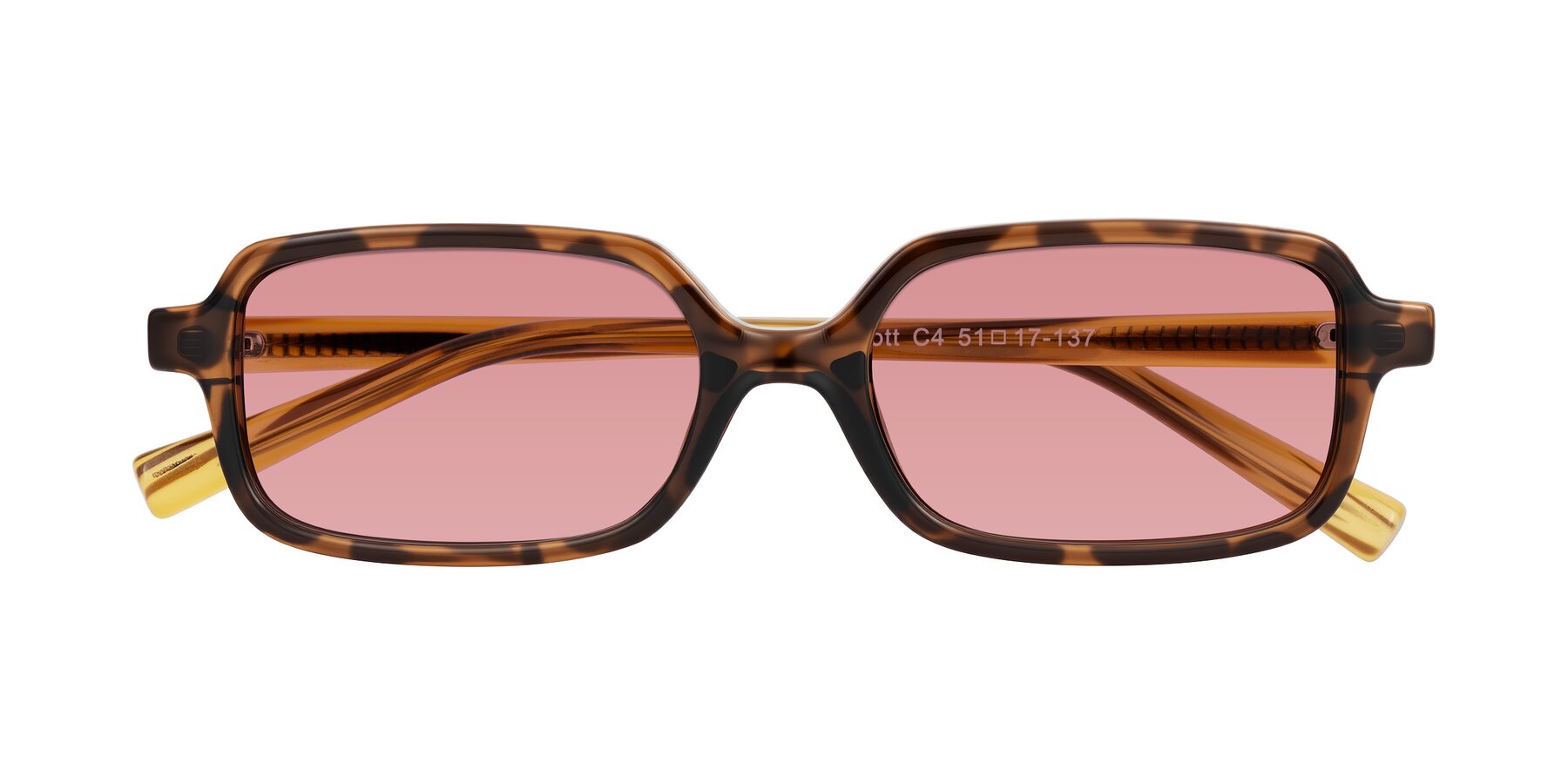 Folded Front of Garbott in Tortoise/Amber with Medium Garnet Tinted Lenses