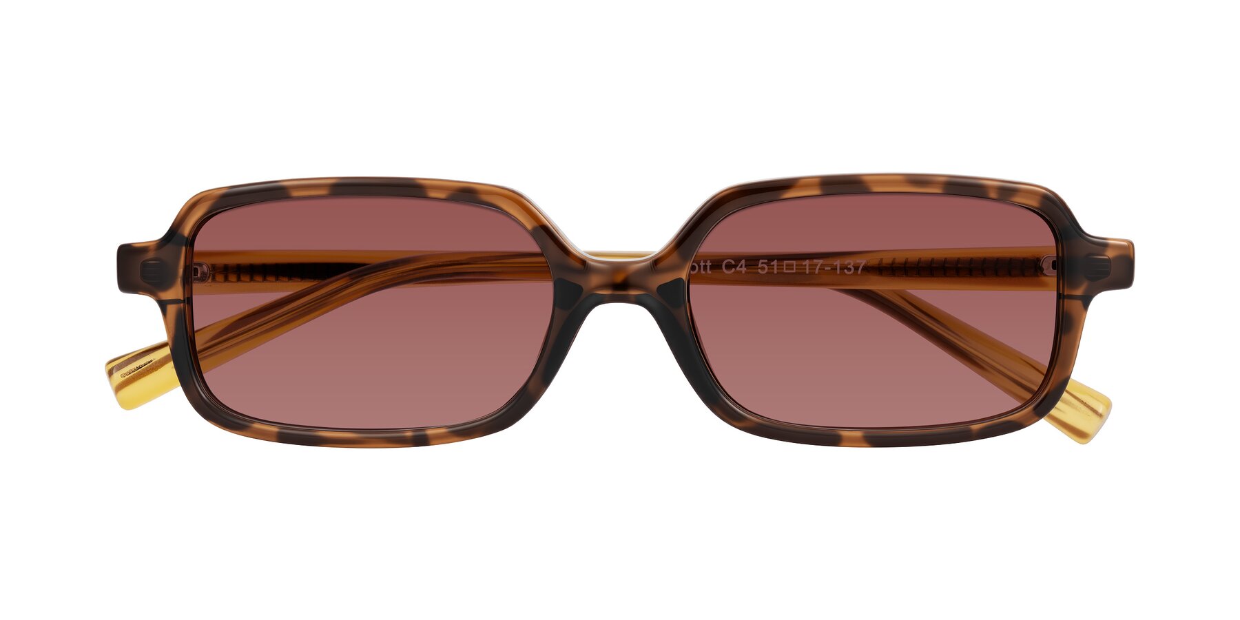 Folded Front of Garbott in Tortoise/Amber with Garnet Tinted Lenses