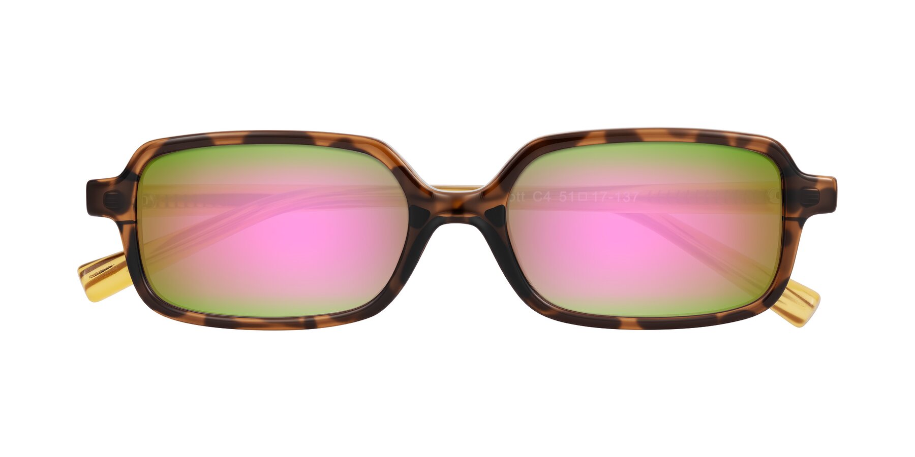 Folded Front of Garbott in Tortoise/Amber with Pink Mirrored Lenses