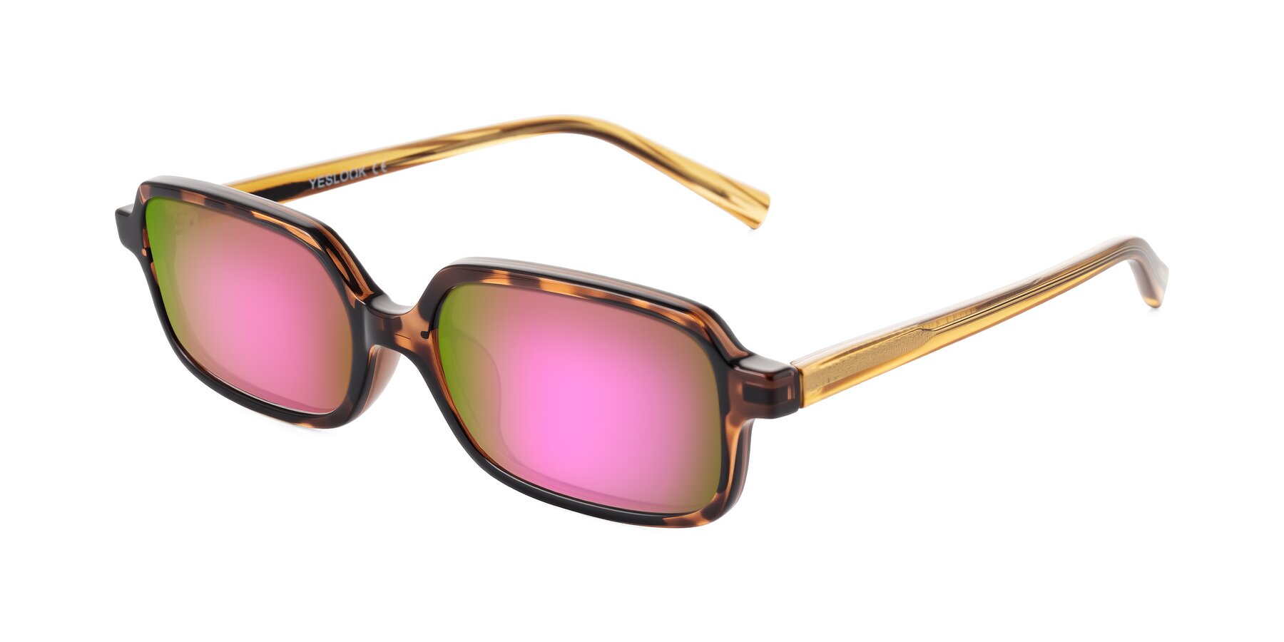 Angle of Garbott in Tortoise/Amber with Pink Mirrored Lenses