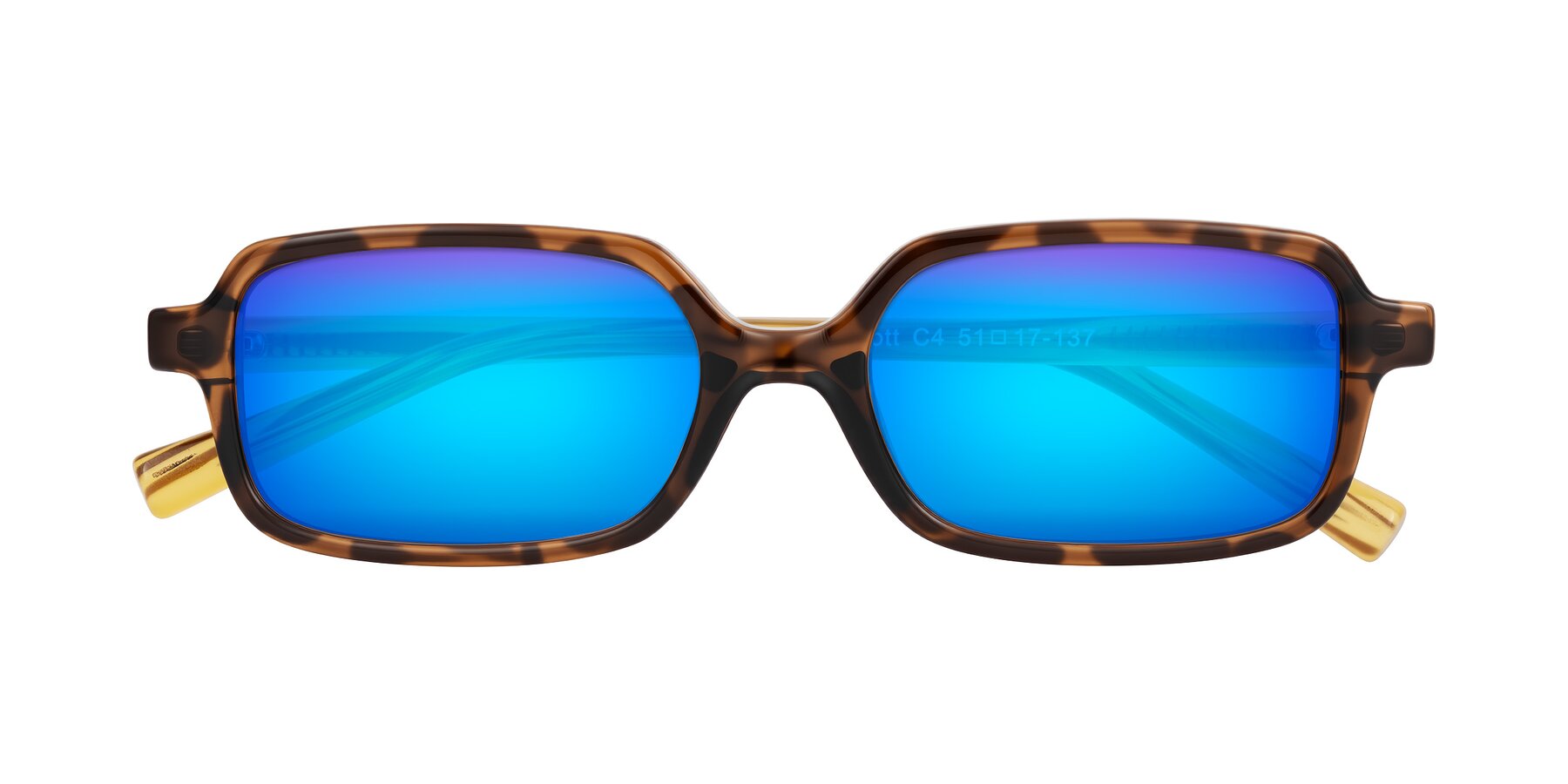 Folded Front of Garbott in Tortoise/Amber with Blue Mirrored Lenses