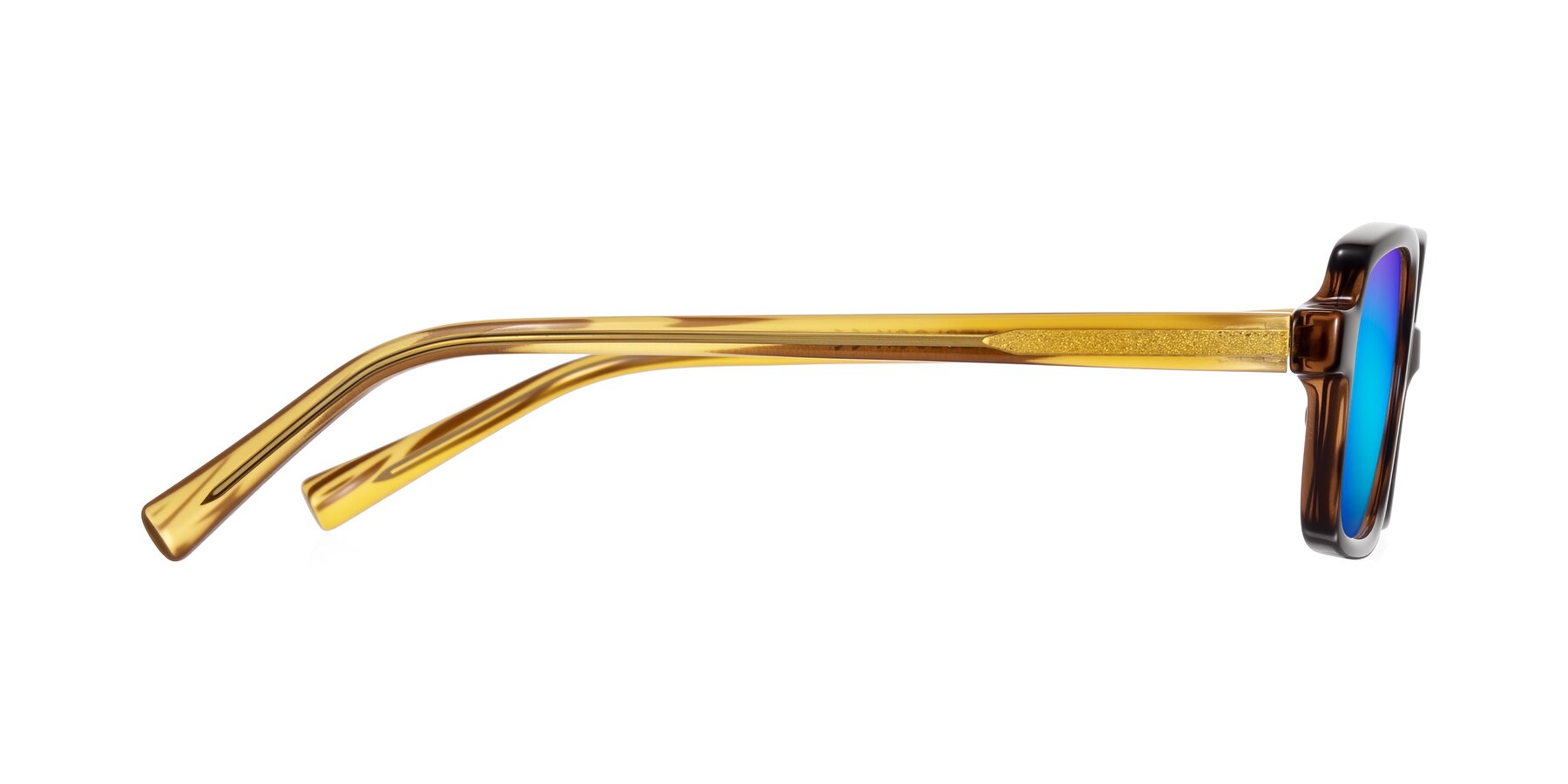 Side of Garbott in Tortoise/Amber with Blue Mirrored Lenses