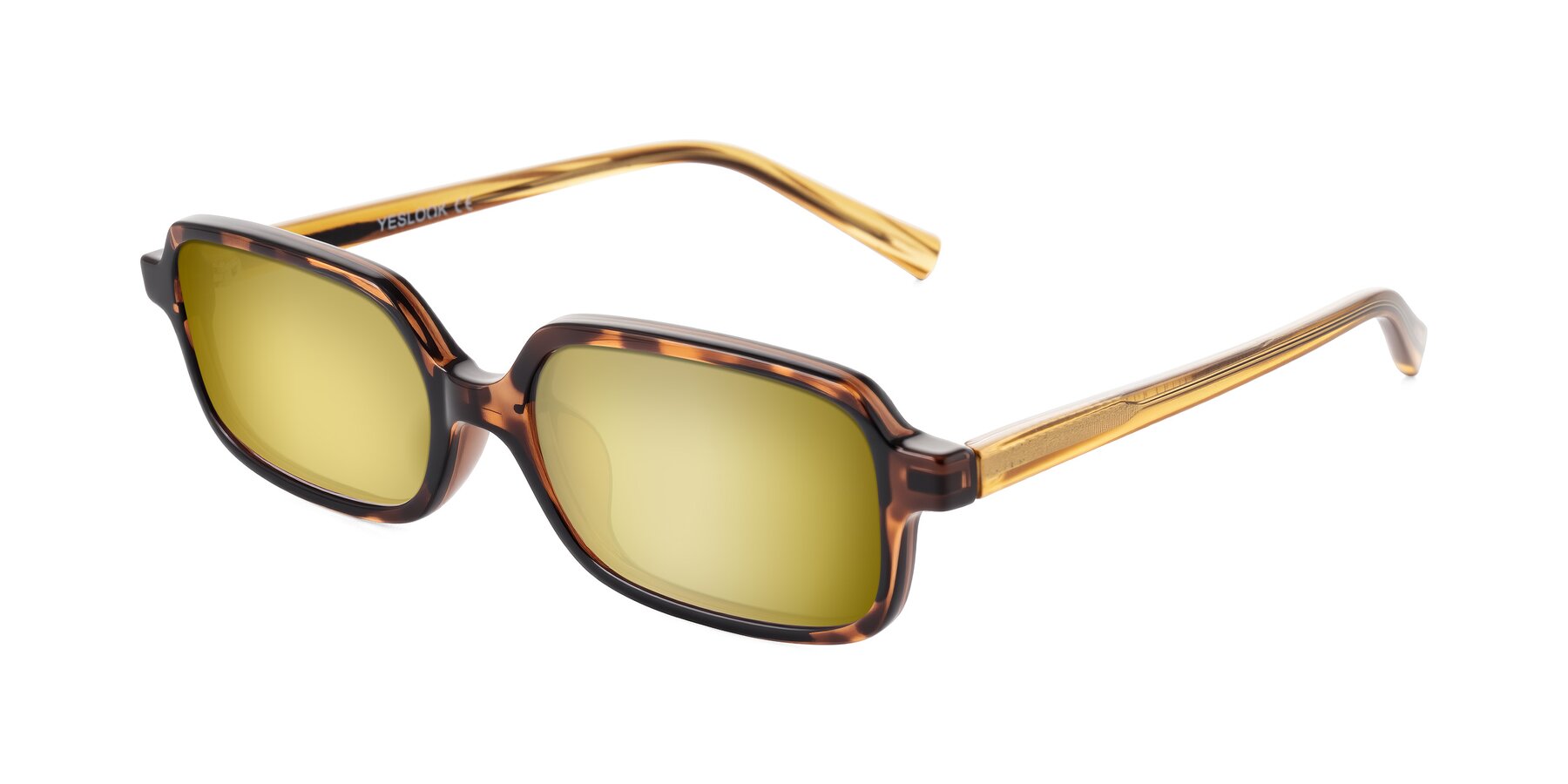 Angle of Garbott in Tortoise/Amber with Gold Mirrored Lenses