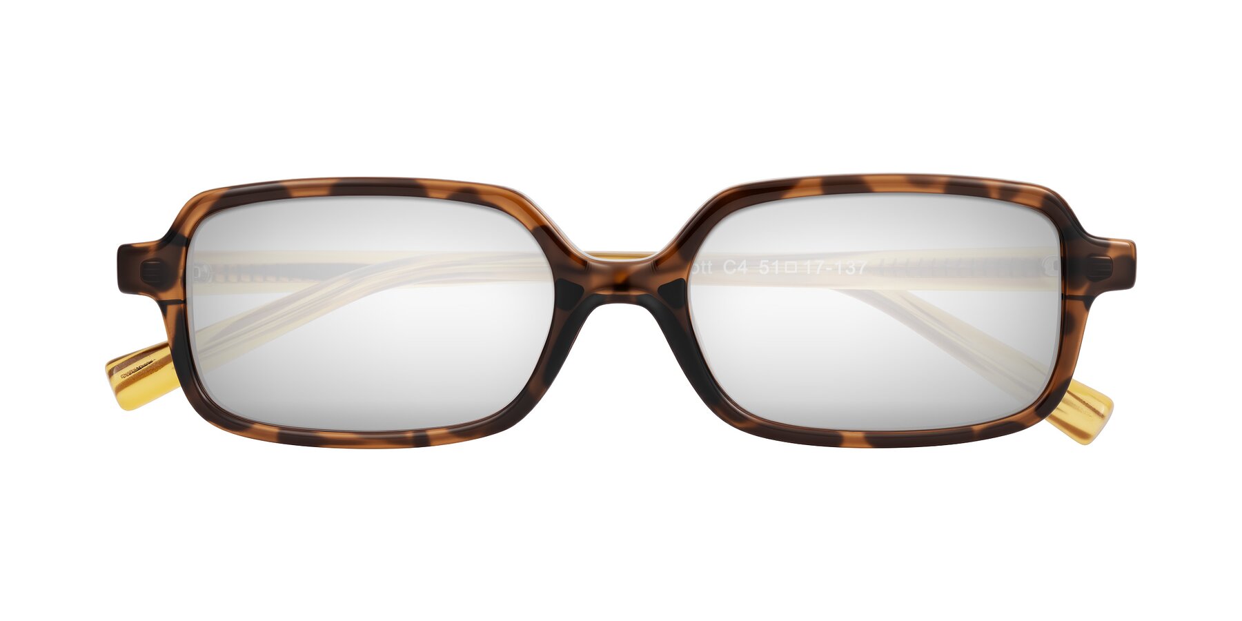 Folded Front of Garbott in Tortoise/Amber with Silver Mirrored Lenses